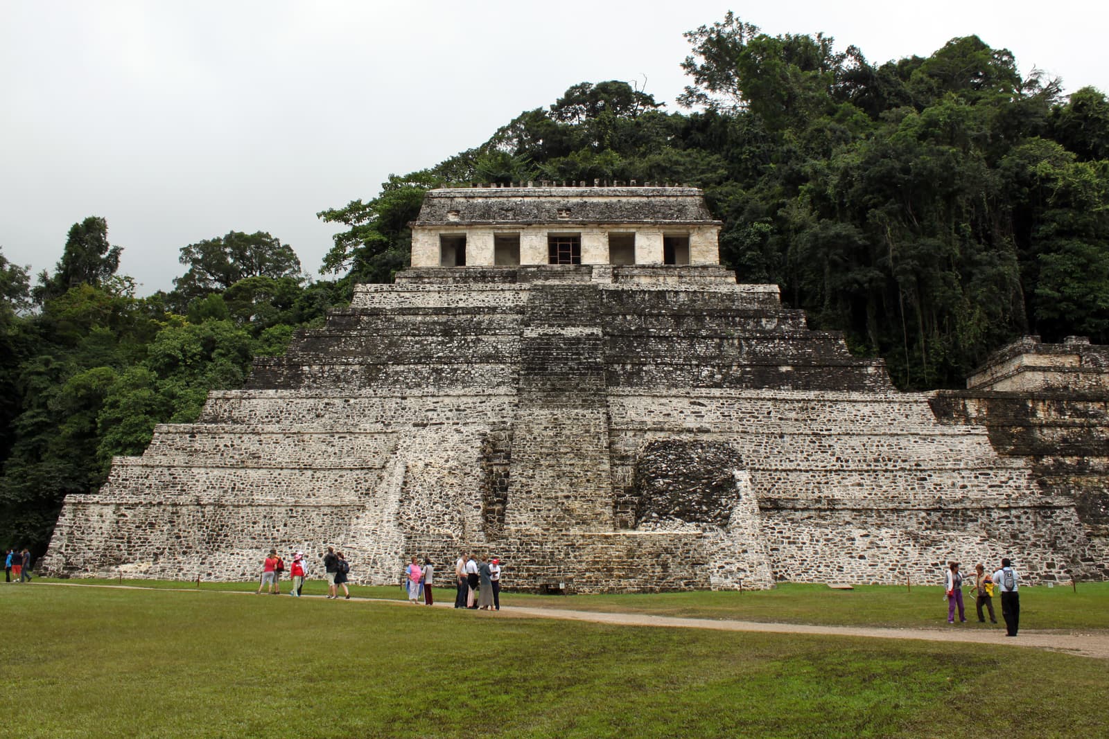 The Temple of the Inscriptions at Palenque in the rainforest