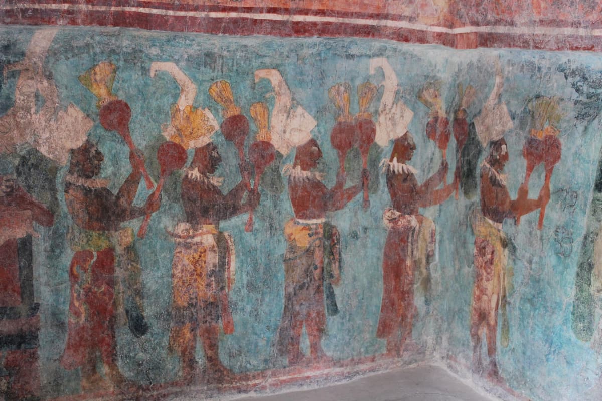Musicians painted on the walls of the Temple of the Murals at Bonampak